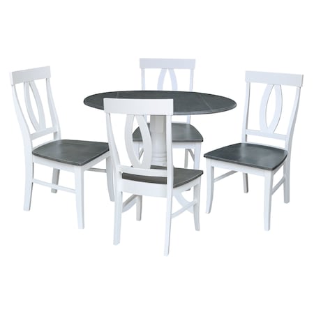International Concepts Round 42 in. Dual Drop Leaf Dining Table with 4 Splat Back Chairs - 5 Piece Dining Set, 42 in W K05-42DP-C170-4